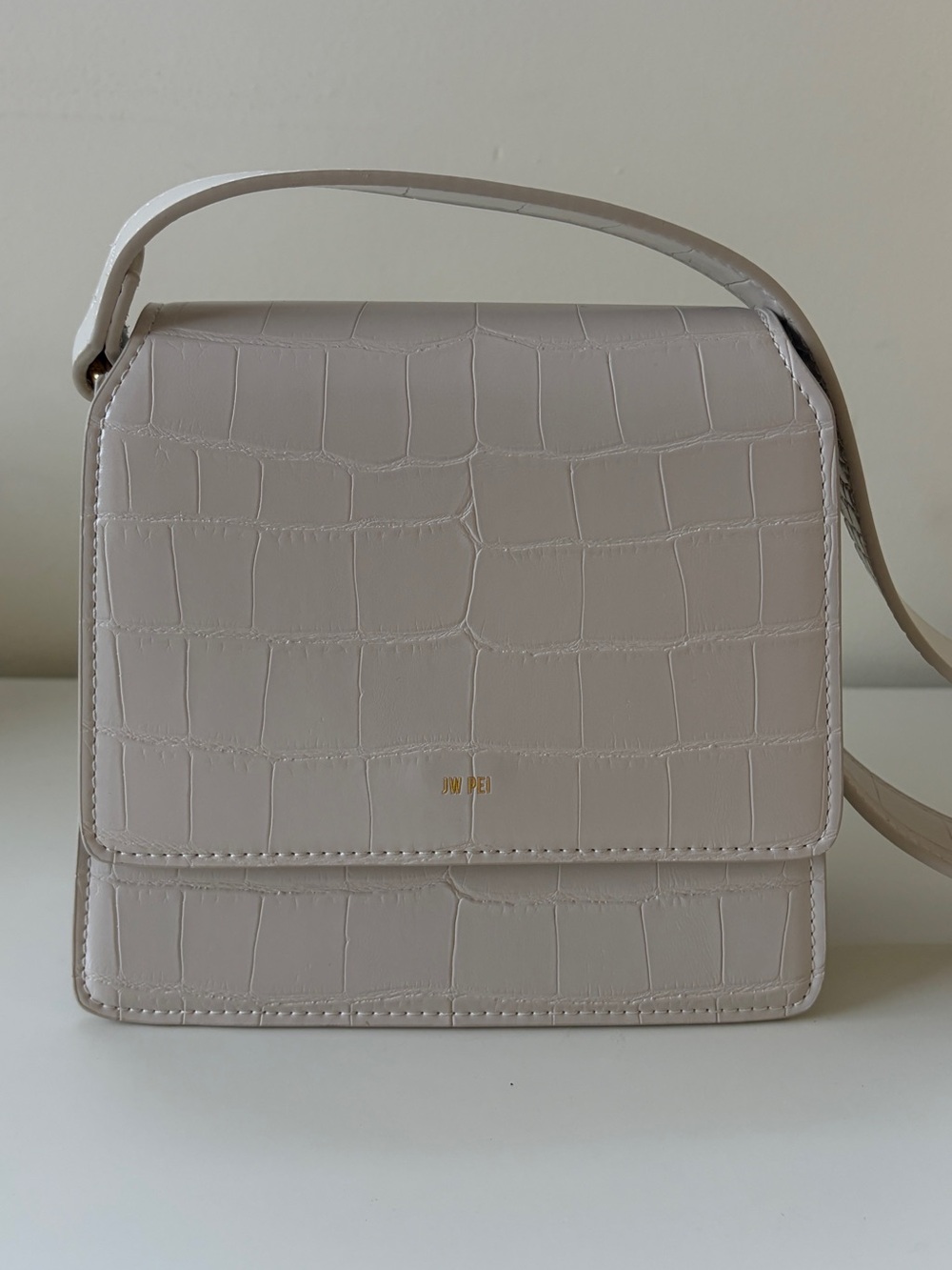 JW PEI Cream Croc-Embossed Crossbody Bag